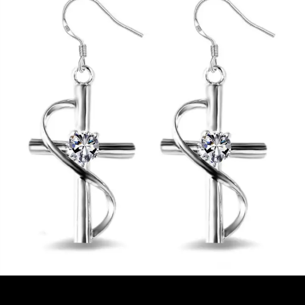 14k white gold cross dangle earrings